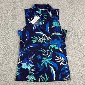 Tommy Bahama Romantic Blooms 1/4 Zip Mock Neck Top Womens XS Golf Sleeveless